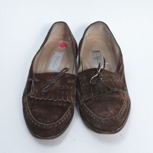 Bally Made in Italy Men's Suede Almond Brown Kiltie Fringe Loafer Shoes Size 8M